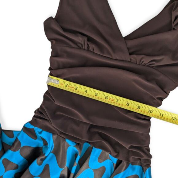 Ruched Y2K Ocean Ogee Scarf Hem Asymmetrical Satin Dress - Picture 7 of 12